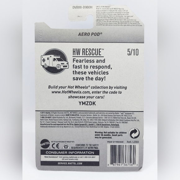 2017 Hot Wheels #162 HW Rescue-SWAT 5/10 AERO POD Red w/red Beadloc Rim wheels - Picture 3 of 3